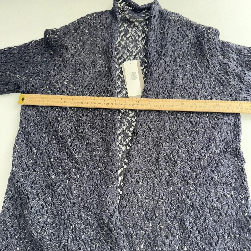 eileen fisher cardigan Sz Med Linen Metal Diagonal $238 New NWT Wedding Navy Bl - Picture 10 of 12